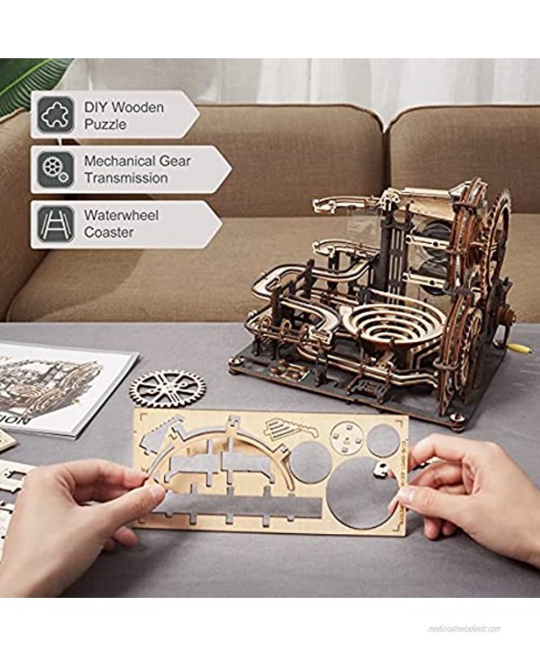 ROKR Marble Run 3D Wooden Puzzle Model Kits Mechanical Building Kit for Teens and Adults to Build Gift for Friends and Family Night City