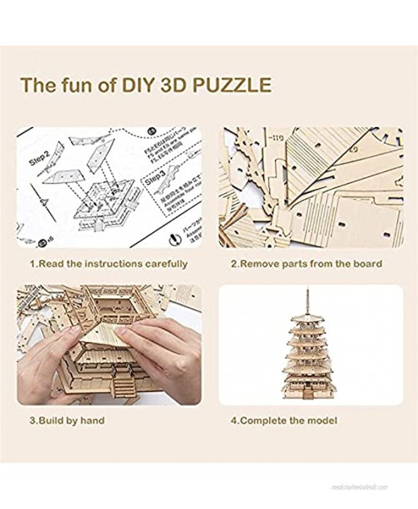 Rowood 3D Puzzles for Adults Kids DIY Wooden Model Kits Gift on Birthday Christmas Five-storied Pagoda 275 PCS
