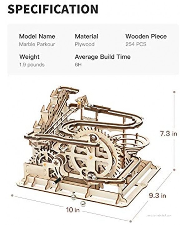 Rowood 3D Wooden Marble Run Puzzle Craft Toy Gift for Adults & Teen Boys Girls Age 14+ DIY Model Building Kits Waterwheel Coaster