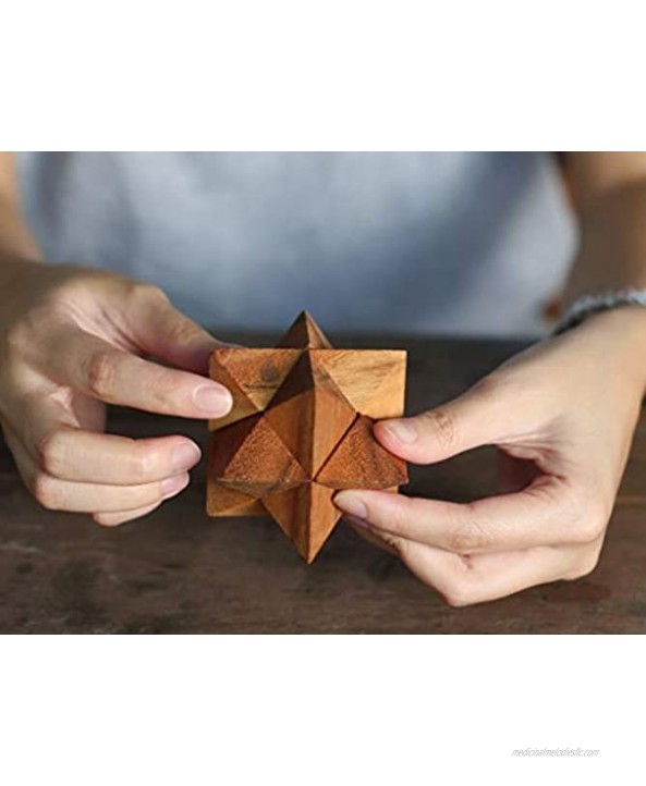 Shooting Star Puzzle: 3D Brain Teaser Wooden Puzzle for Adults Classic Handheld Interlocking Mechanical Puzzle from SiamMandalay with SM Gift BoxPictured