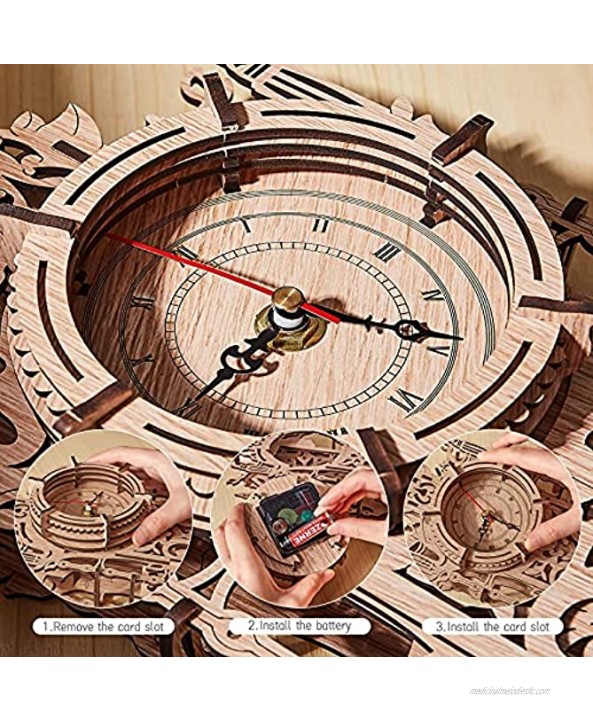 SKYWHALE Wooden 3D Puzzles Models Clock Making Kits for Adults Wood Laser-Cut Craft Town Build Do Yourself 52 PCS DIY Gift for Women Men Kids
