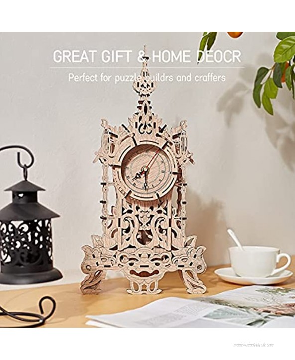 SKYWHALE Wooden 3D Puzzles Models Clock Making Kits for Adults Wood Laser-Cut Craft Town Build Do Yourself 52 PCS DIY Gift for Women Men Kids