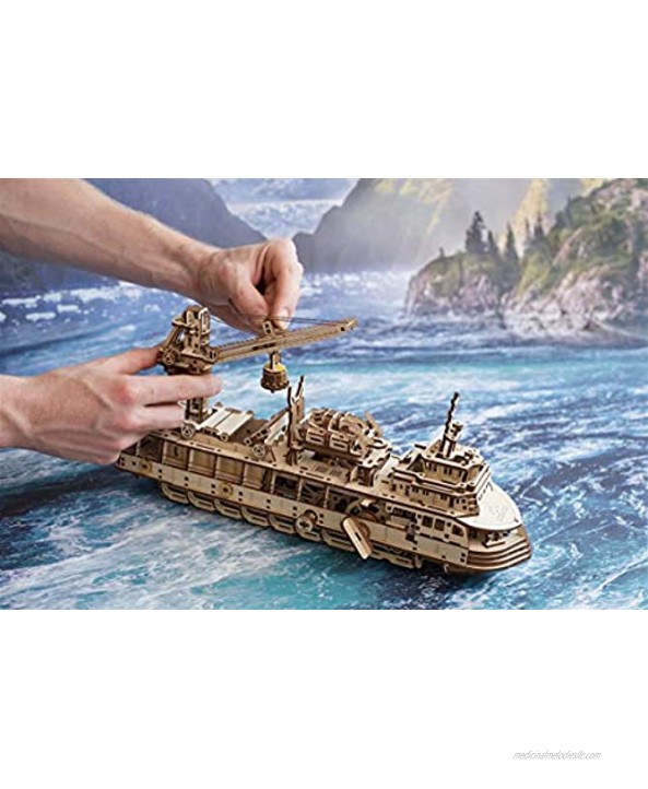 UGEARS 3D Puzzles Research Vessel DIY Model Ship 3D Exclusive Wooden Model Kits for Adults to Build Unique and Creative Wooden Mechanical Models Self Assembly Woodcraft Construction Kits