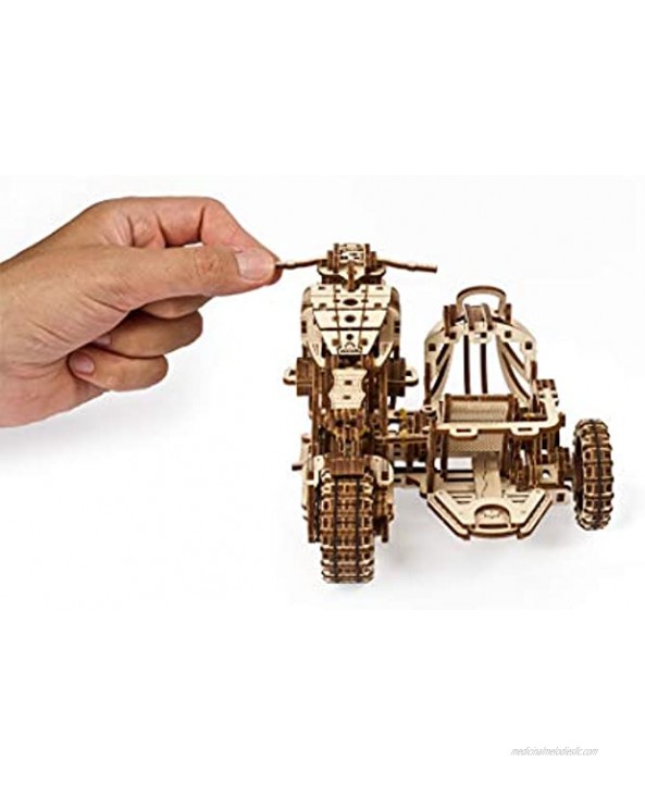 UGEARS Motorcycle with Sidecar 3D Puzzles UGR-10 Motorcycle Scrambler Wooden Model Kits for Adults to Build Retro Design Sidecar Motorbike Model Kit with Rubber Band Motor Model Building Kit