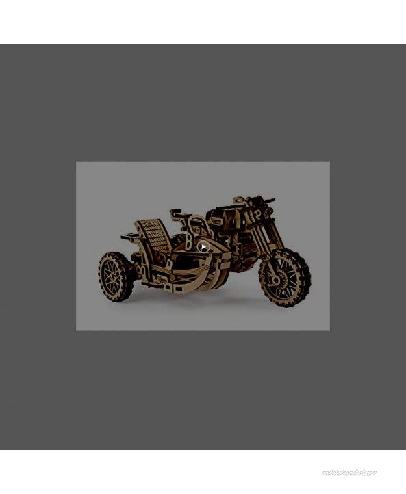 UGEARS Motorcycle with Sidecar 3D Puzzles UGR-10 Motorcycle Scrambler Wooden Model Kits for Adults to Build Retro Design Sidecar Motorbike Model Kit with Rubber Band Motor Model Building Kit