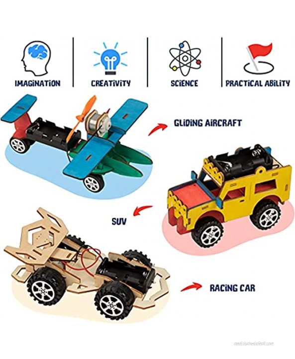 UNIH DIY Wooden Model Cars Kids Craft Kit Build & Paint Wooden Race Car for 4-8 Ages 3D Wooden Puzzle STEM Educational Building Project for Boys & Girls,3 in 1 Set