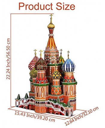 WISESTAR 22.2" H Large 3D Puzzles Model for Adults and Kids 231PCS Russia St. Basil's Cathedral Building Set Handmade Architectural Craft House Kits Educational Toy Birthday Gift for Boys Girls
