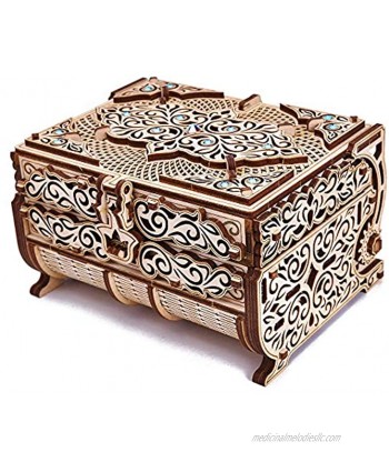 Wood Trick Treasure Box 3D Wooden Puzzle for Adults and Kids to Build Cute & Neat Design with Shimmering Crystals Store Your Jewelry DIY Gift Box Wood Model Kit
