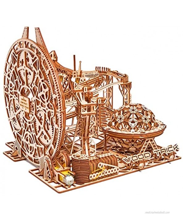 Wood Trick Wooden Marble Run 3D Wooden Puzzles for Adults and Kids to Build 15x14 in Electric Driven Roller Coaster Wooden Model Kits for Adults and Teens to Build