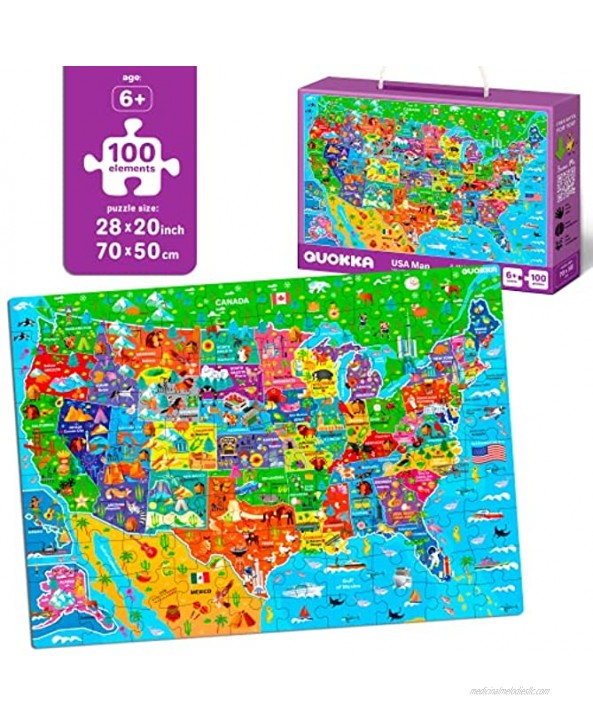 100 Pieces Floor Puzzles for Kids Ages 3-5 – 2 Jigsaw Toddler Puzzles 4-8 Years Old by Quokka – Games for Learning USA Map and National Park Gift United States Toy to Boy and Girl Age 6-8-10