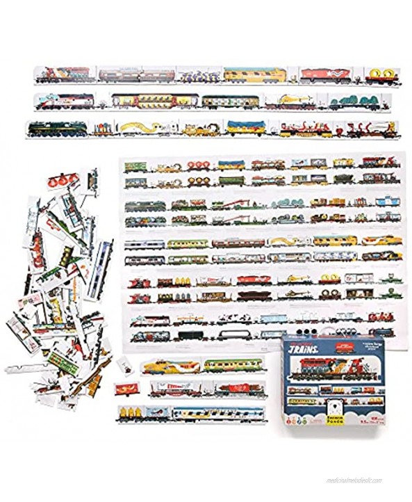 Banana Panda Mix and Match Trains 108 Piece Floor Puzzle Includes 56 Double-Sided Elements Over 31 Feet Long Includes Extra-Large Educational Poster for Kids Ages 5 Years +