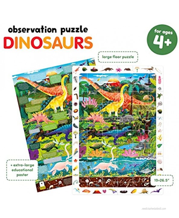 Banana Panda Observation Puzzle Dinosaurs Large 60-Piece Floor Puzzle Includes Big Educational Poster with Fun Facts Early Learning Activity for Kids Ages 4 Years +