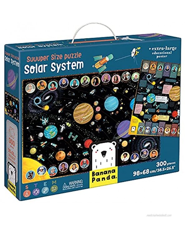 Banana Panda Suuuper Size Puzzle Solar System Large 300-Piece Floor Puzzle and Extra-Large Educational Poster with Space Facts Early STEM Learning Activity for Kids Ages 7 Years +