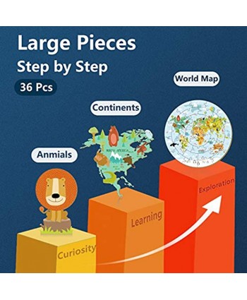 iPlay iLearn Floor Puzzles for Kids Ages 3-5 4-8 Toddlers Wooden Jigsaw Puzzles Round World Map Puzzle Toy W Large Pieces Geography Educational Birthday Gifts for 6-7 Year Old Boys Girls Children