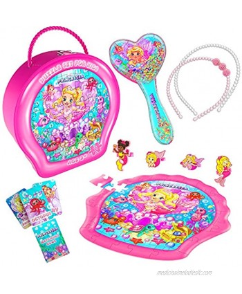 Jigsaw Puzzle Set for Kids 3+ – Girls Toys Kit Includes 55-Pc. Princess Floor Puzzle 36-Card Memory Game Toddler Hair Brush 4 Mermaid Rings & 2 Girls Headbands in Beautiful Gift Box by Princessea