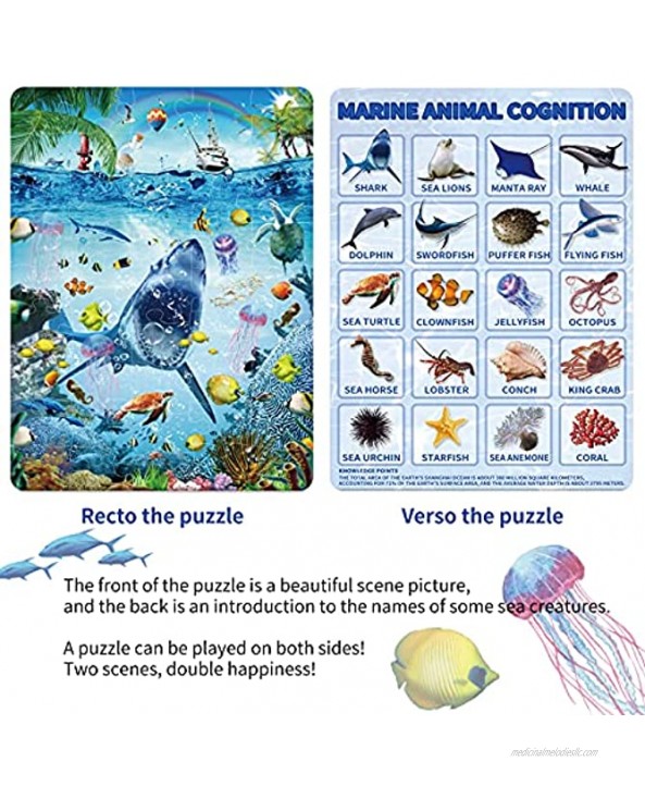 Kids Puzzle for Kids Ages 4-8 Ocean Floor Puzzle Underwater Shark Pattern Design Puzzle Raising Children Recognition Promotes Hand Eye Coordinatio Glow in The Dark,46Pcs,24x18in…