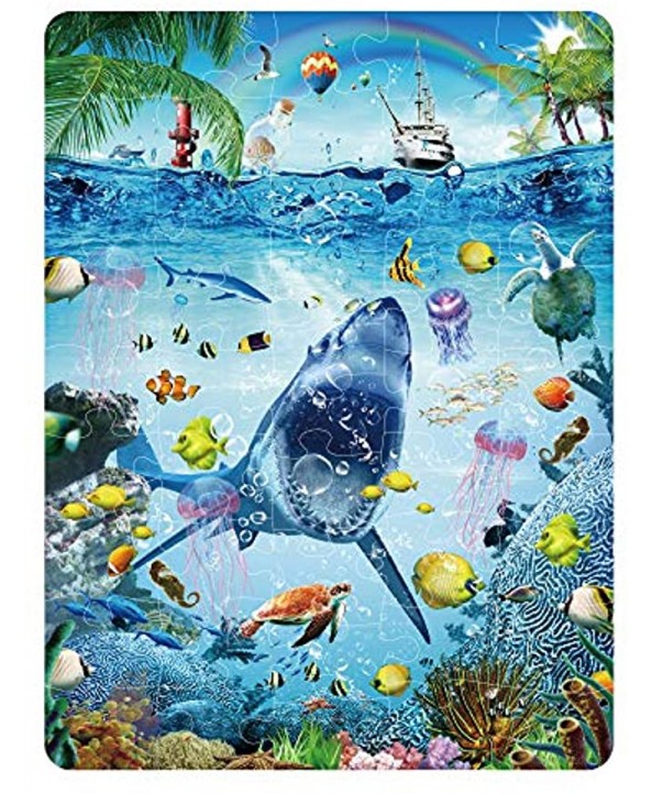 Kids Puzzle for Kids Ages 4-8 Ocean Floor Puzzle Underwater Shark Pattern Design Puzzle Raising Children Recognition Promotes Hand Eye Coordinatio Glow in The Dark,46Pcs,24x18in…