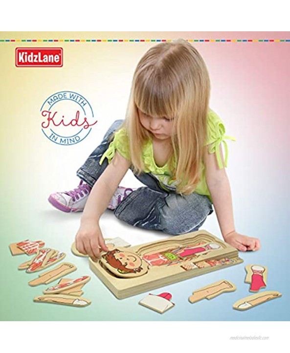 Kidzlane Wooden My Body Puzzle for Toddlers & Kids 29 Piece Girls Anatomy Play Set Ages 3+