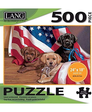 LANG 500 Piece Puzzle -"American Puppy" Artwork by Jim Lamb Linen Finish 24” x 18” Completed