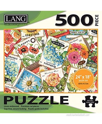LANG 500 Piece Puzzle -"Seed Packets" Artwork by Tim Coffey Linen Finish 24” x 18” Completed