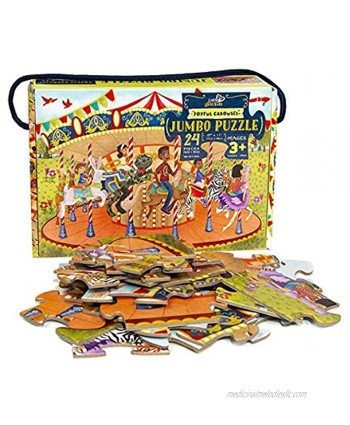 Little Likes Kids Joyful Carousel 24 Piece Beginner Puzzles Toddler Kids Age 3-5 Preschool Puzzle with African American-Diverse Children at Play