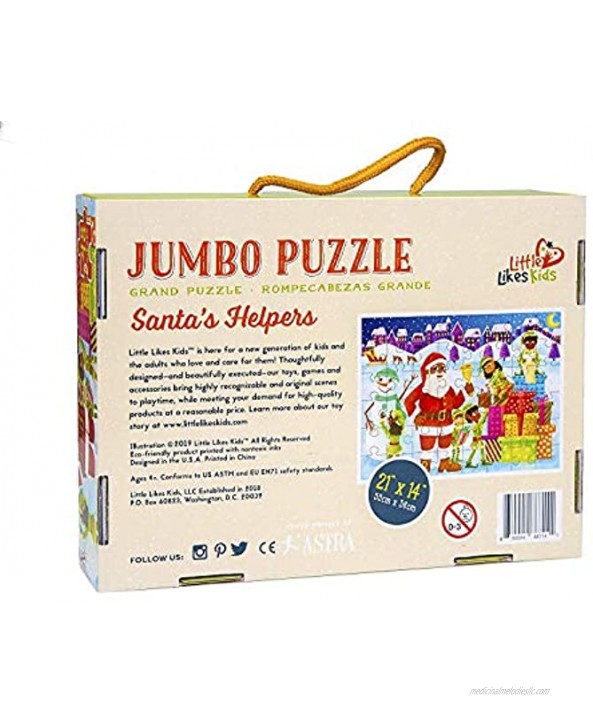 Little Likes Kids Santa's Helpers Christmas Puzzle for Kids with Black Brown Santa 48 Pieces Kids Jigsaw Floor Puzzle for Boys Girls Ages 4-8