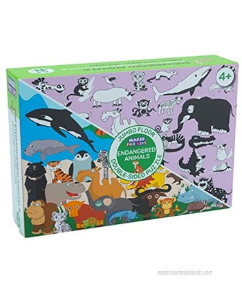 Maker for Kids Endangered Animals Jumbo Floor I SPY and Find Double-Sided Puzzle 64 Pieces 35”x23” Educational Fact Sheet for Kids Ages 4+ Two Fun Puzzles in One Box