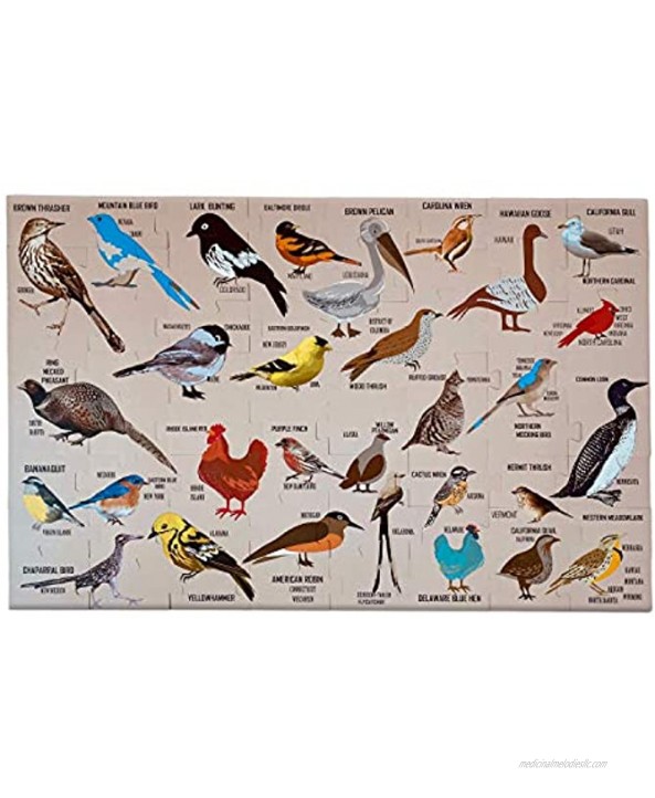 Maker for Kids USA Map Jumbo Floor Puzzle and 50 State Birds 64 Pieces 35”x23” Kids Age 6+ Learn All 50 States by Name Capital Along with Their Birds Double-Sided Geography Puzzle