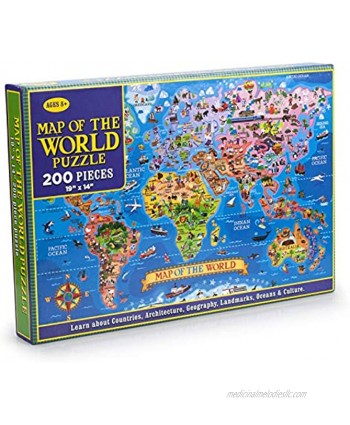 MAZYPO 200 Pieces World Map Jigsaw Puzzle of Learning & Education for Kids Raising Children Recognition and Memory Skill Practice Learn World States Along with Their Capitals and Fun Facts
