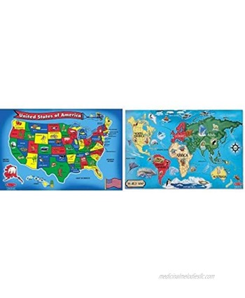 Melissa & Doug USA and World Map Floor Puzzle Bundle