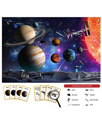 Solar System Spy Puzzle with Flashcards and Magnifying Glass 2ft x 3ft – Large 48 Piece Space Floor Puzzle for Kids Ages 4-8 Years Old -Gift for Boys and Girls 3,4,5,6,7,8