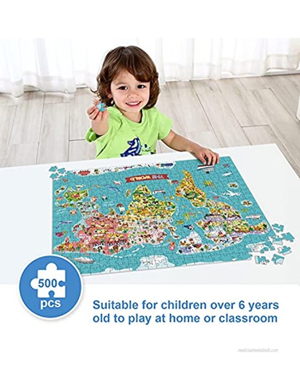 TOOKYLAND World Map Puzzle for Kids Map Puzzle 500 Pieces World Puzzles with Continents Geography Puzzles Map Learning for Kids Age 6+