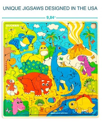Wooden Puzzles for Kids Ages 3-5 3 x 30 Unique Wood Pieces Toddler Jigsaw Puzzle for 4-8 yo by Quokka Toy for Learning Dinosaurs Animals Space Gift Dino and Rocket Game for Boys and Girls 2-4