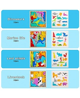ANGSTEEP Wooden Puzzles for Toddlers Kids Ages 1 2 3 4,Baby Learning Color Perception Stacking Wood Blocks,Boy and Girl Birthday Gift4 Pack