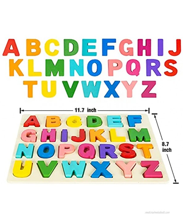 Attmu 2 Pack Wooden Toddlers Alphabet Puzzles Kids ABC Letter Number Shape Puzzles 2 in 1 Educational Learning Toys with Puzzle Boards Gifts for Boys Girls Age 1 2 3 4 5 6 Years Old