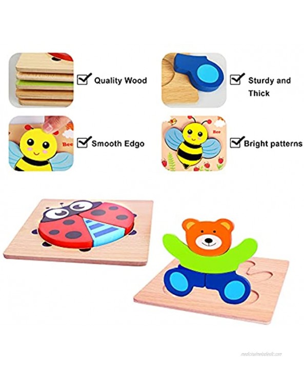 Attmu 4 Pack Wooden Toddler Jigsaw Puzzles Toys Gifts for 1 2 3 4 Years Old Boys Girls Infant Animal Shape Puzzles for Kids Educational with Bright Vibrant Color