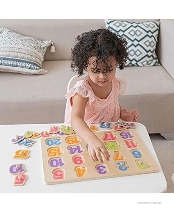 BIMI BOO Wooden Puzzles for Toddlers Educational Toy for Preschool Kids Aged 2-4 First Play Wooden Toys Easy to Grasp 123 Chunky Puzzle Board Learn to Count Numbers and Color Recognition