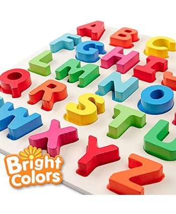 Coogam Wooden Alphabet Puzzle – ABC Letters Sorting Board Blocks Matching Game Montessori Jigsaw Early Learning Educational Toy Gift for Preschool Year Old Kids