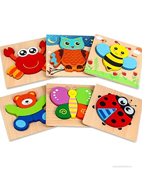 Dreampark Montessori Toys 7 Pcs Educational Toddler Toys Wooden Blocks for Boys Girls Age 1 2 3 4 and Up Wooden Shape Color Recognition Preschool Stack and Sort Geometric Board Wooden Jigsaw Puzzles