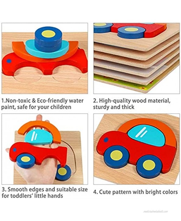 Dreampark Wooden Puzzles Montessori Toys for 1 2 3 Year Old Boy Girl Toddler Educational Learning Toys 12 18 Months 6 Pack Vehicle Jigsaw Gifts for Kids Age 1-3