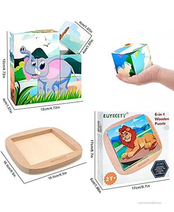 Euyecety Wooden Puzzles Toddler Puzzles Ages 2-4 Montessori Toys for 2 3 4 5 Year Old 6 in 1 Animal Puzzles for Kids Learning & Education Toys Birthday Gift for Boys Girls Toddler