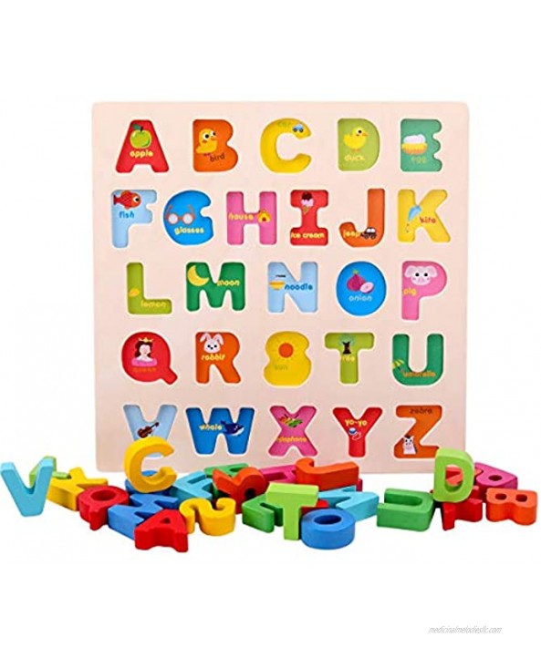 GEMEM Wooden Alphabet Puzzle Upper Case Letters and Numbers Puzzles Educational Learning Blocks Board Toys for 3+ Years Old Preschool Boys & Girls Toddlers Pack of 2