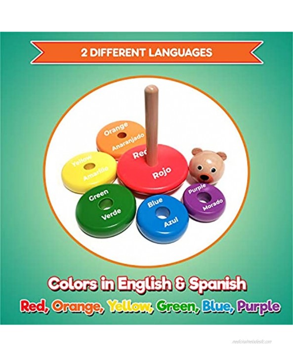 KIDS KORNER Baby Toys Wooden Stacking Rings Bilingual Educational Toys for 2 Year Old | Learn Rainbow Colors in English & Spanish | Wood Building Blocks with Toddler Games Learning Activities Ebook
