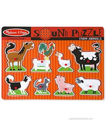 Melissa & Doug Farm Animals Sound Puzzle Wooden Peg Puzzle With Sound Effects 8 pcs