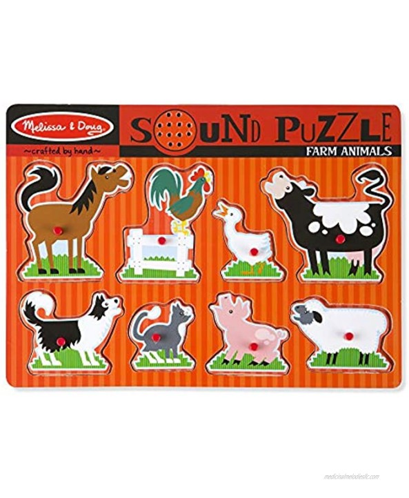 Melissa & Doug Farm Animals Sound Puzzle Wooden Peg Puzzle With Sound Effects 8 pcs