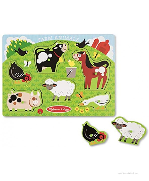 Melissa & Doug Farm Animals Wooden Peg Puzzle 6 pcs