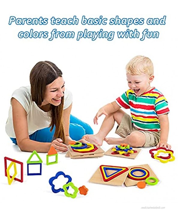 Montessori Toys for Toddlers 1 2 3 4 Year Old Wooden Educational Shape Puzzles Gifts for Boys Girls Age 1-4 Color&Shape Sorting Learning Toys Birthday Present