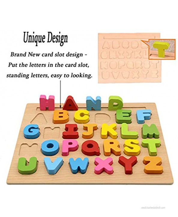 Motrent 26 Letters Wooden Uppercase Alphabet Puzzle Learning Jigsaw Board Toy for Kids Toddlers 1 2 3 Year Olds Boy and Girl Gifts