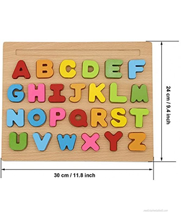 Motrent 26 Letters Wooden Uppercase Alphabet Puzzle Learning Jigsaw Board Toy for Kids Toddlers 1 2 3 Year Olds Boy and Girl Gifts