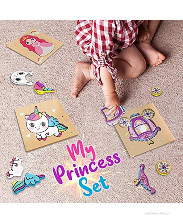 Princess Unicorn Puzzles for 1 2 Year with Matching Picture Underneath Educational Toys for Boys and Girls Ages 1 2 3 Year Old Montessori Preschool Learning Toys Gifts for Kids Toddlers Babies